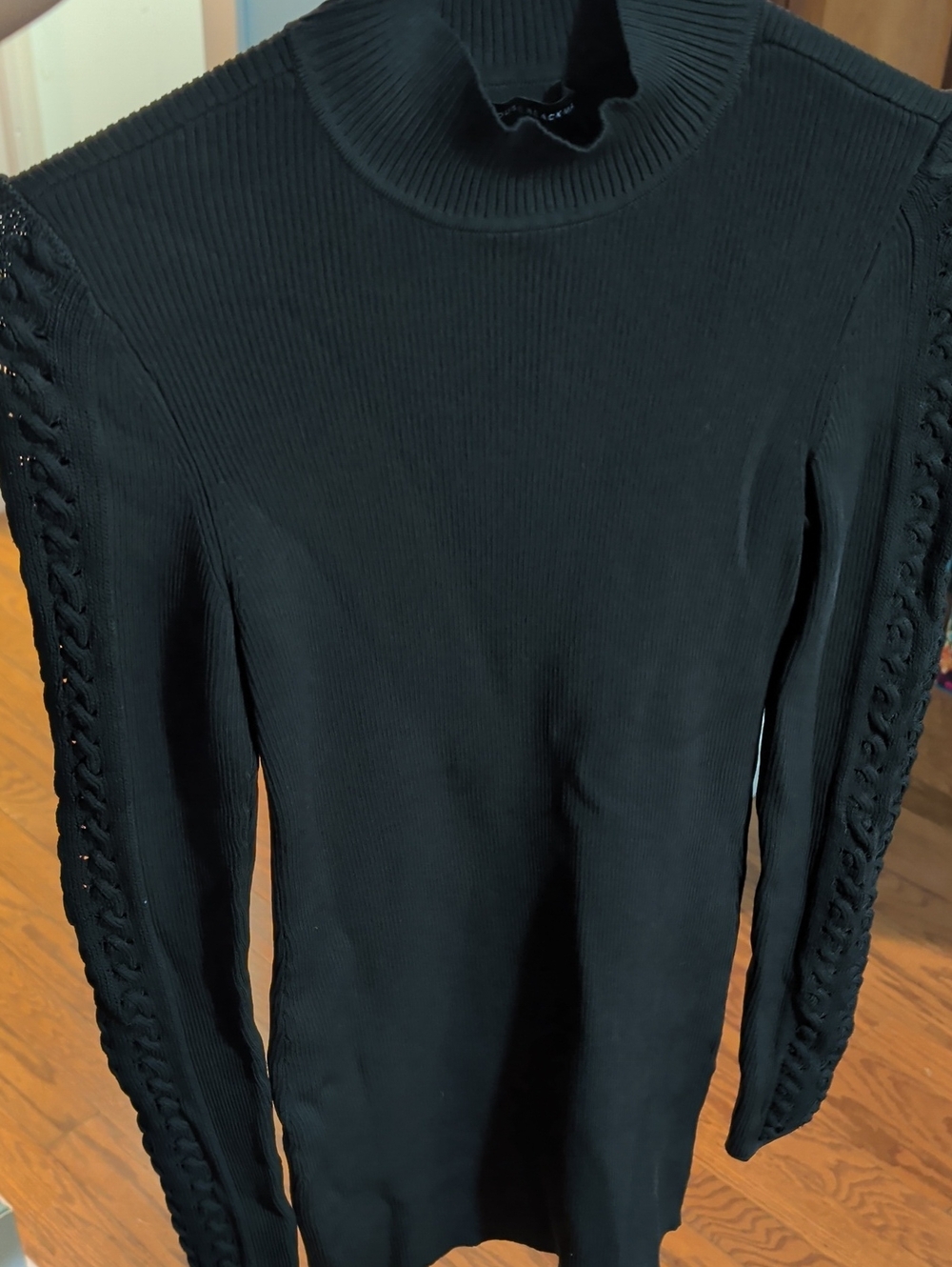 Turtleneck Cable-Sleeve Knit Sweater - Dark Gree